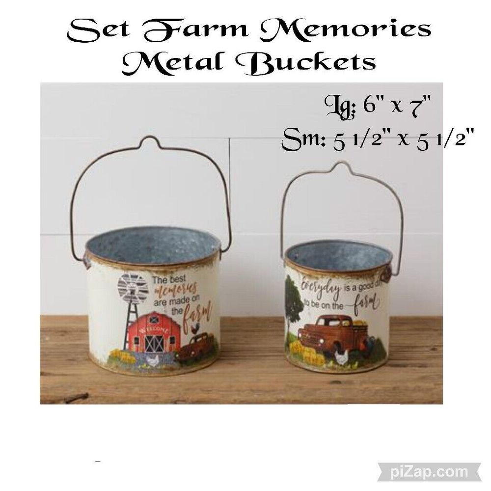New Primitive Set 2 Farm Memories Metal Buckets by YHD